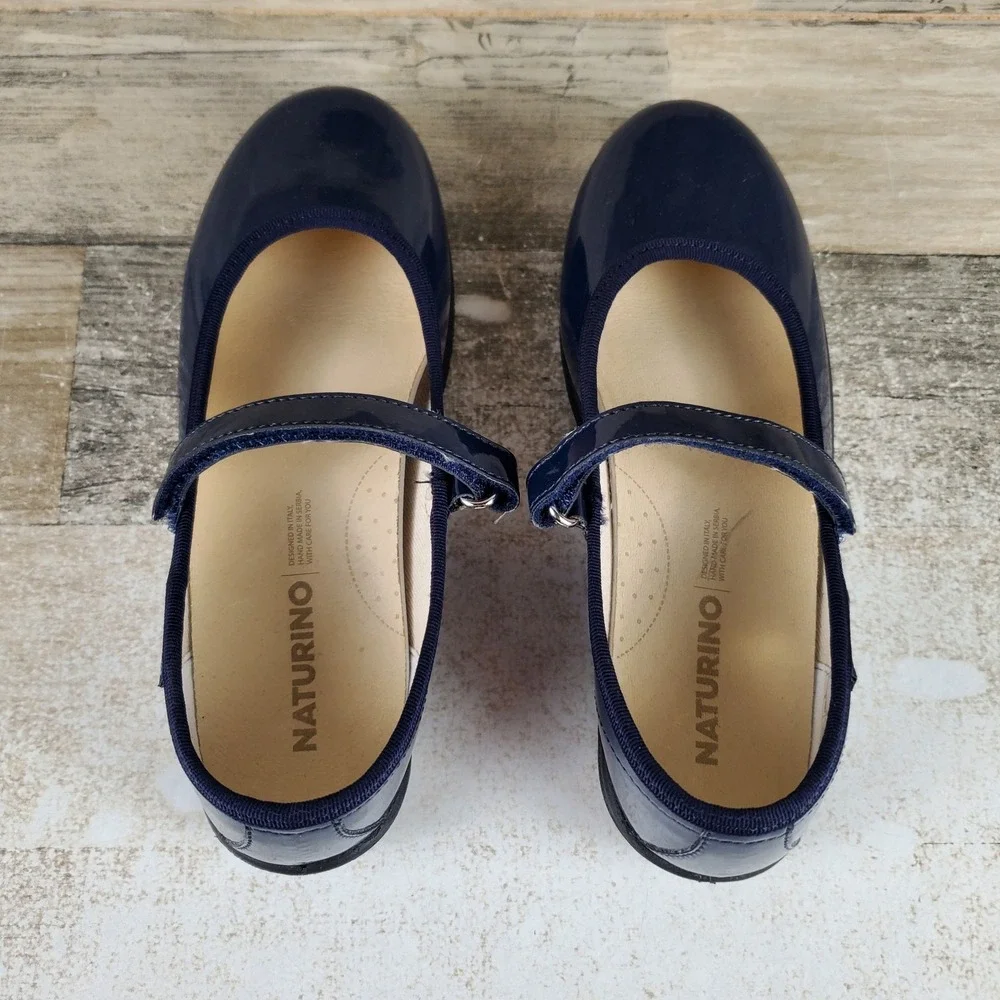 Naturino Pavia 2 Girls Shoes Sz 1.5 Blue Leather Round Toe Hook & Loop Strap